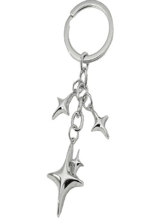 Luhaomisky 1Pc Silver Cute Star Moon Keychain Aesthetic Accessories Stainless Steel Key Ring Purse Handbag Backpack Bag Charms Car Holder Convenient to Carry Decoration Small in Size,Keyrings and Charms - Image 1